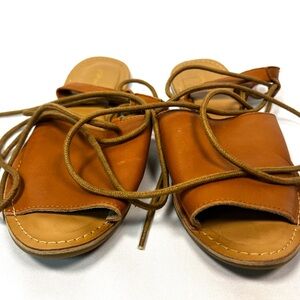 Topshop Leather Lace Up Sandals Tan Gladiator Wrap Minimalist EU 38